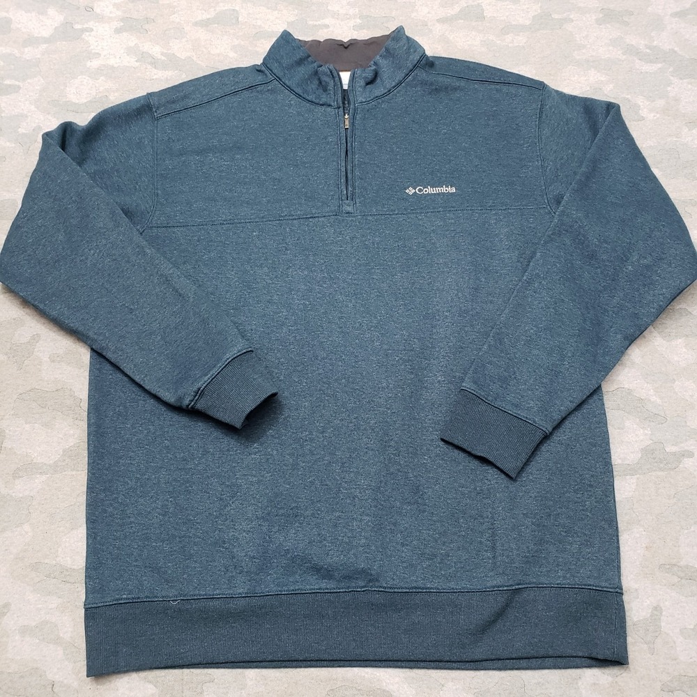 Columbia Sweatshirt Mens XL Blue Quarter Zip Fleece Outdoors Mock Neck